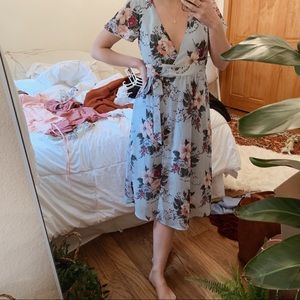 Gorgeous light blue floral Wrap Dress